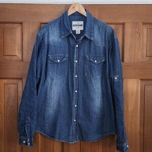 VTG DITCH PLAINS Western Style Denim Shirt Sz XL